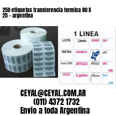 250 etiquetas transferencia termica 80 X 25	- argentina