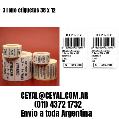 3 rollo etiquetas 38 x 12