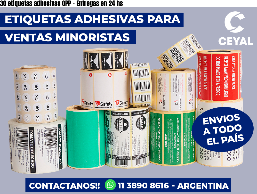 30 etiquetas adhesivas OPP - Entregas en 24 hs