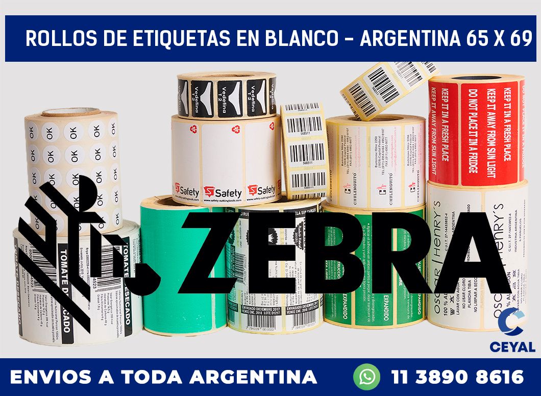 Rollos de etiquetas en blanco – Argentina 65 x 69