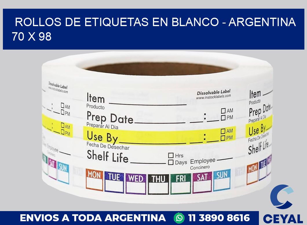 Rollos de etiquetas en blanco – Argentina 70 x 98