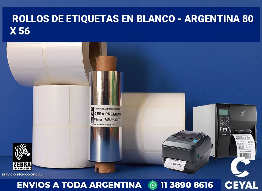 Rollos de etiquetas en blanco - Argentina 80 x 56