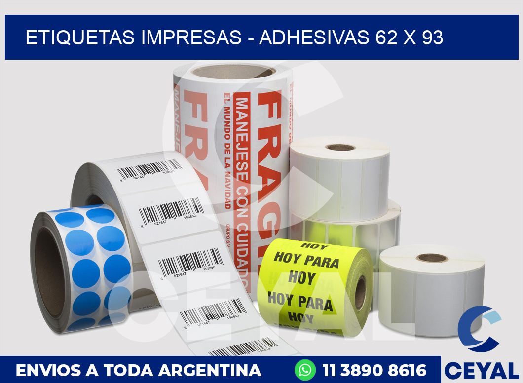 etiquetas impresas - Adhesivas 62 x 93