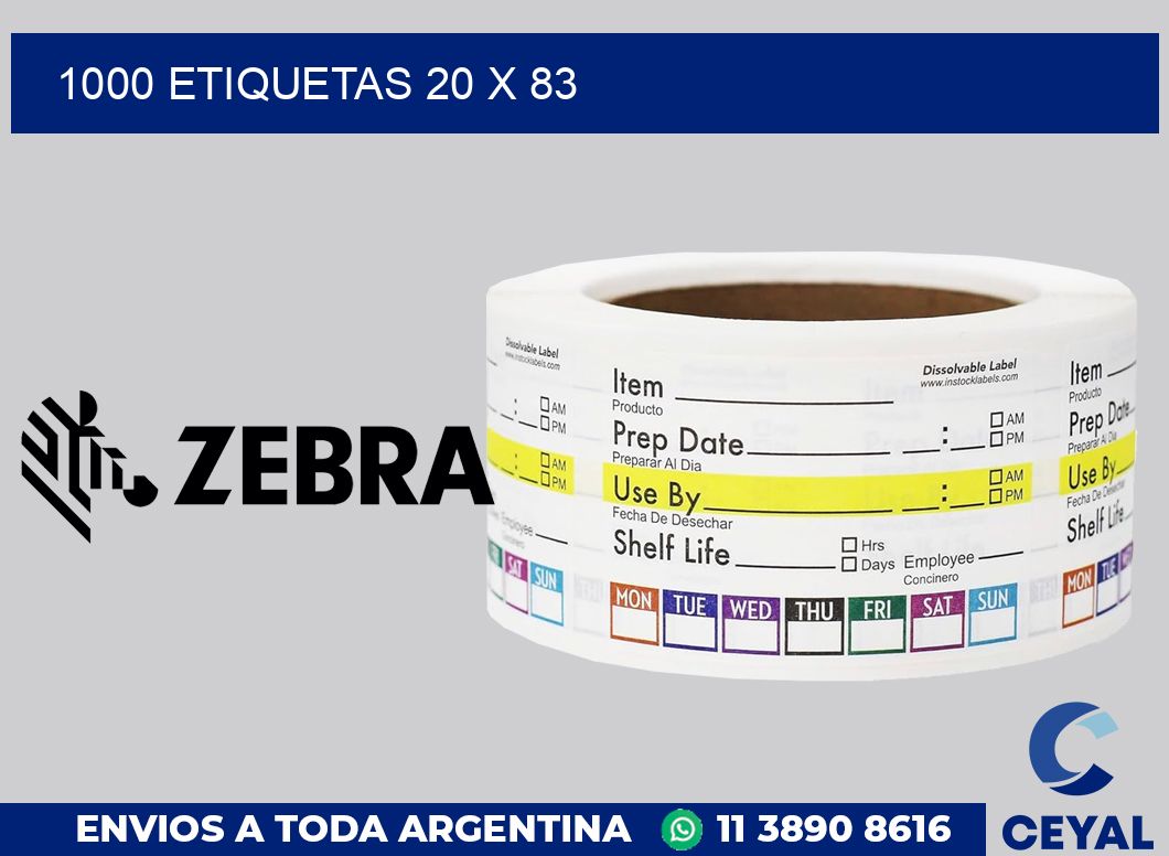 1000 etiquetas 20 x 83