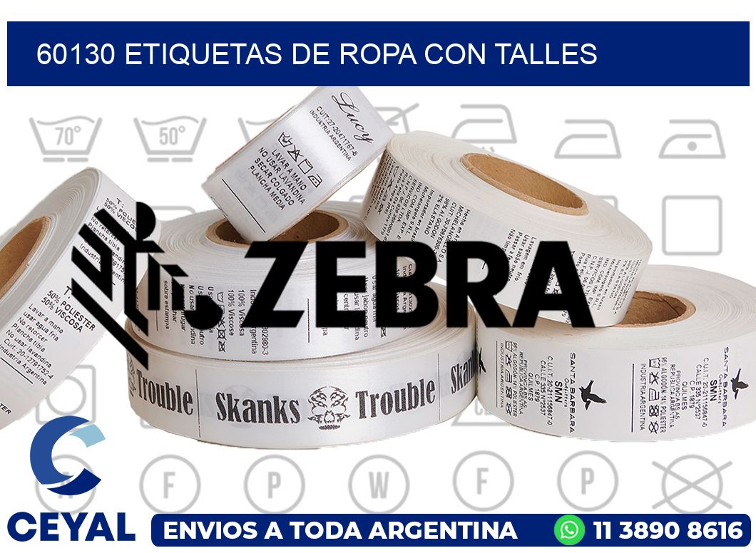 60130 Etiquetas de ropa con Talles