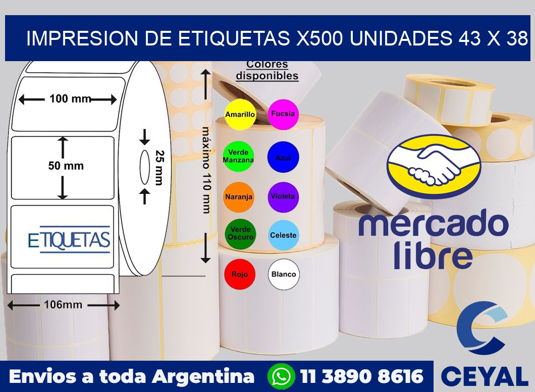 Impresion de etiquetas x500 unidades 43 x 38