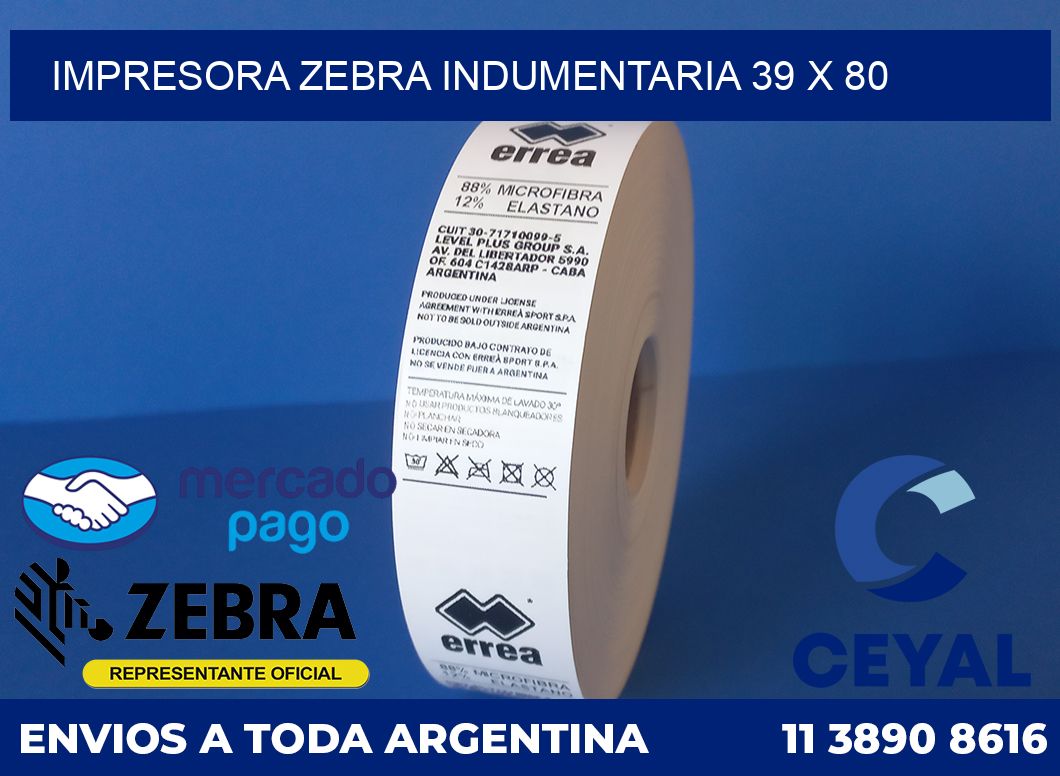 Impresora Zebra indumentaria 39 x 80