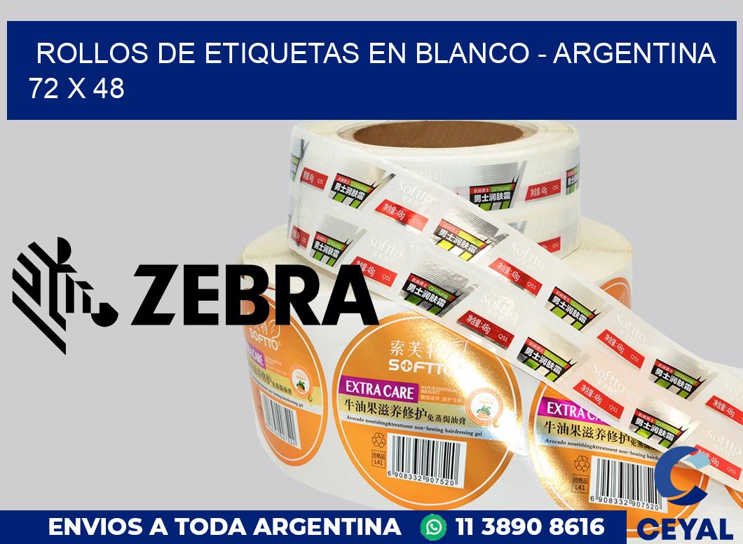 Rollos de etiquetas en blanco - Argentina 72 x 48
