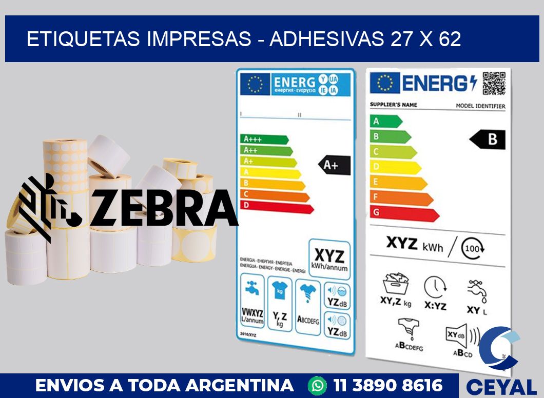 etiquetas impresas - Adhesivas 27 x 62