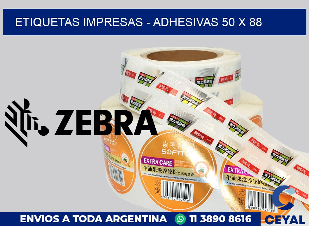 etiquetas impresas - Adhesivas 50 x 88