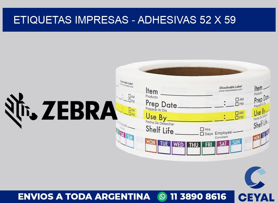 etiquetas impresas - Adhesivas 52 x 59