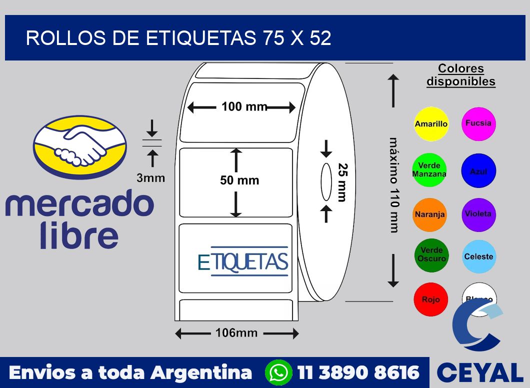 rollos de etiquetas 75 x 52