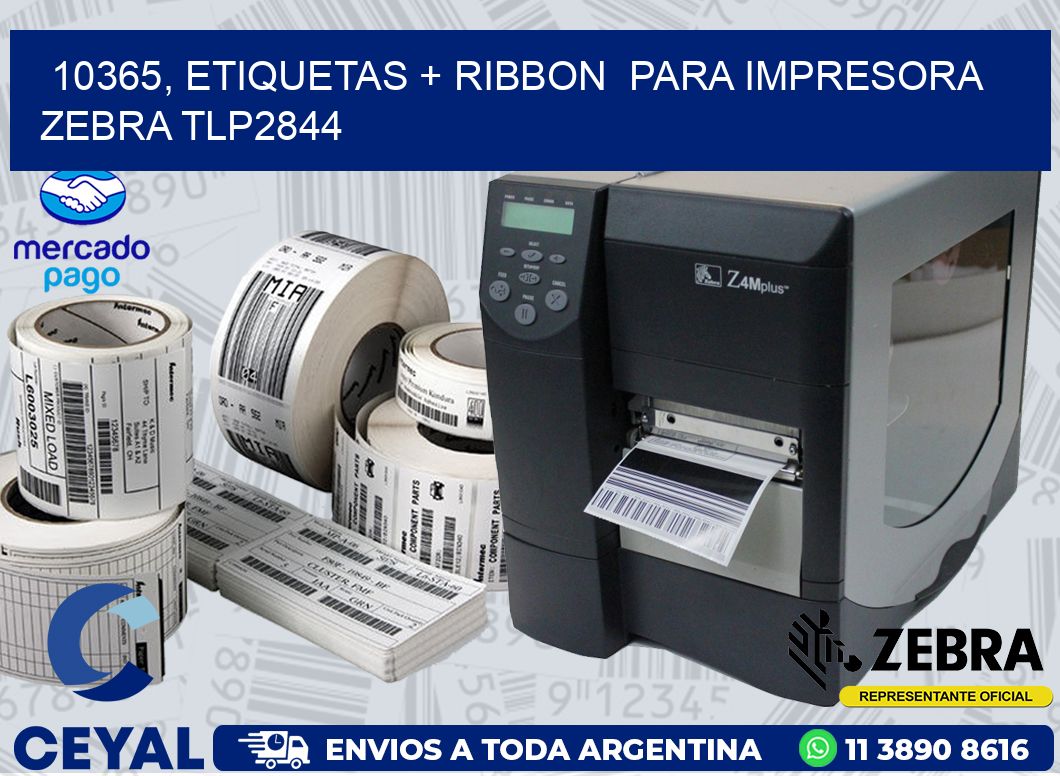 10365, etiquetas + ribbon  para impresora zebra TLP2844