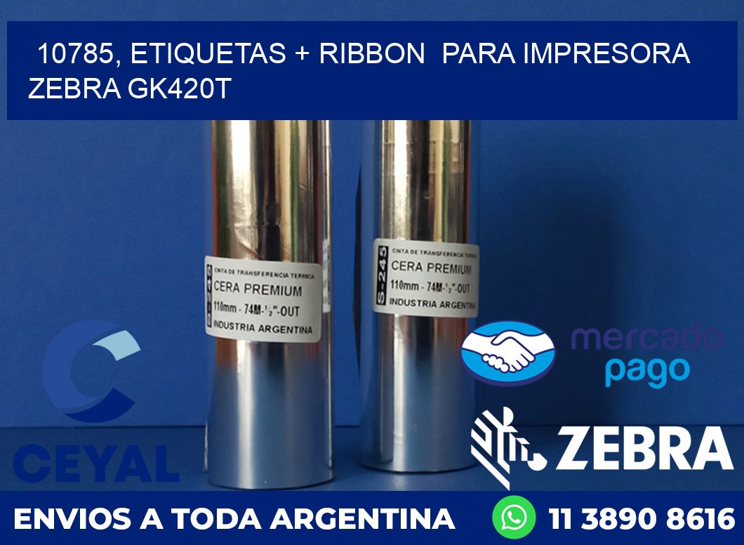 10785, etiquetas + ribbon  para impresora zebra GK420T