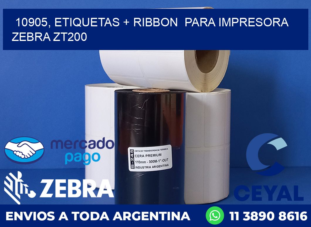 10905, etiquetas + ribbon  para impresora zebra ZT200