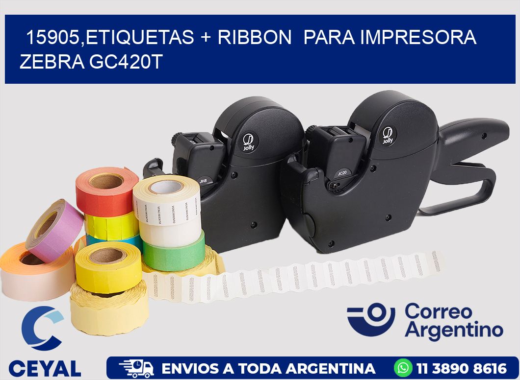 15905,etiquetas + ribbon  para impresora zebra GC420T