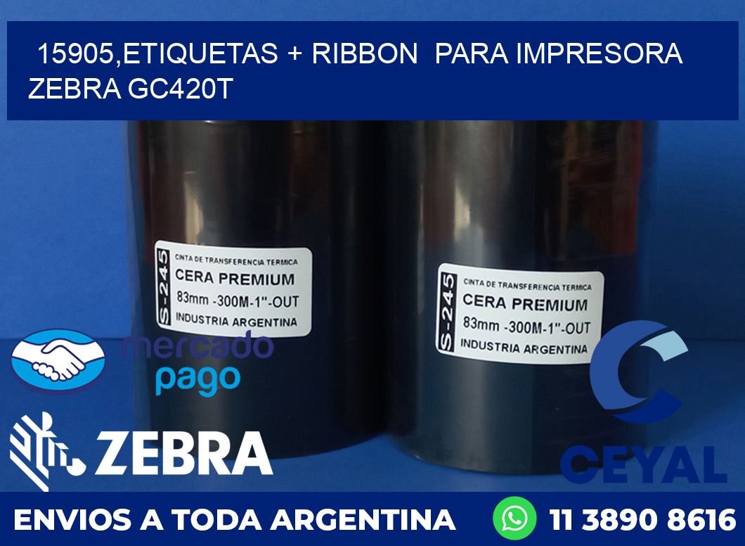 15905,etiquetas + ribbon  para impresora zebra GC420T