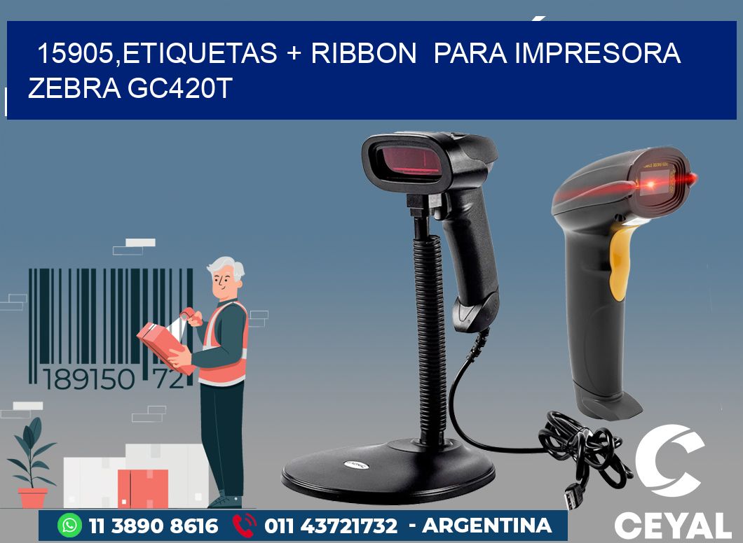 15905,etiquetas + ribbon  para impresora zebra GC420T