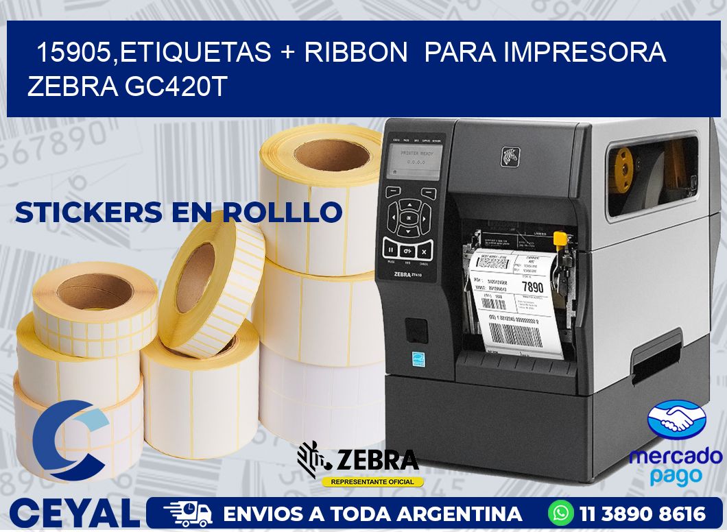 15905,etiquetas + ribbon  para impresora zebra GC420T