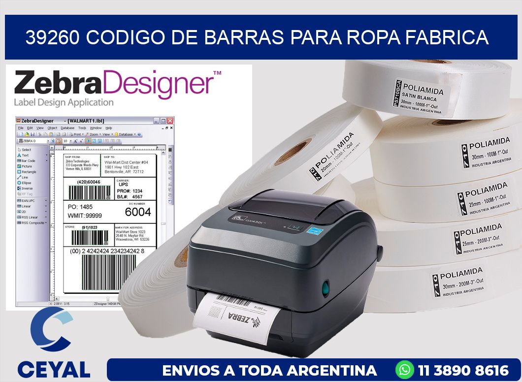 39260 CODIGO DE BARRAS PARA ROPA FABRICA