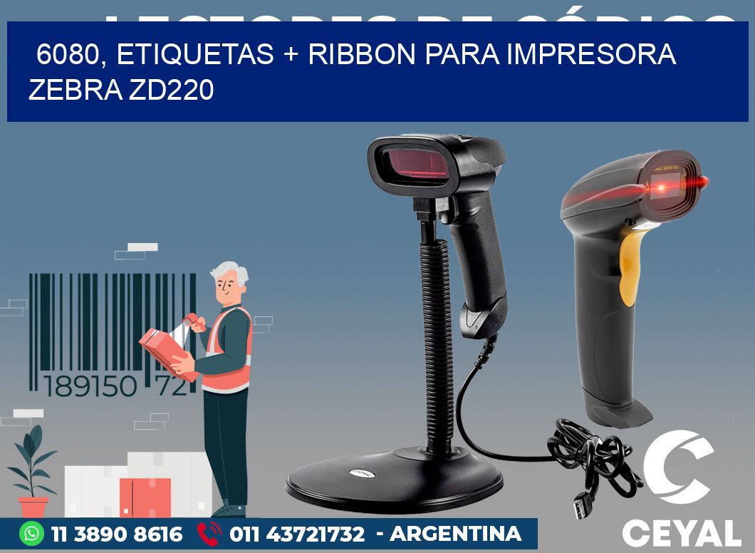 6080, etiquetas + ribbon para impresora zebra zd220