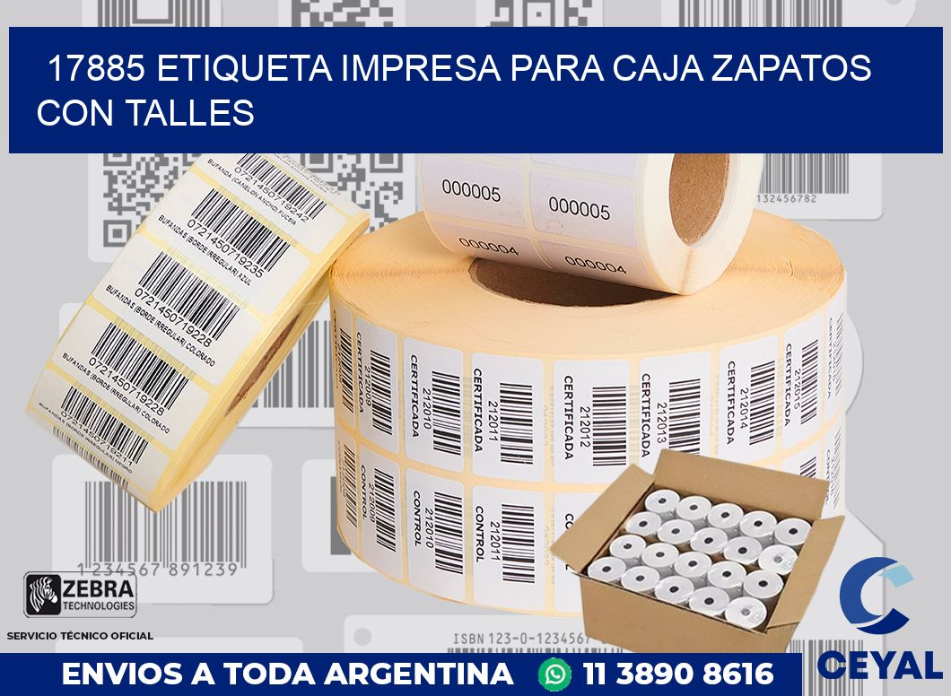 17885 ETIQUETA IMPRESA PARA CAJA ZAPATOS CON TALLES
