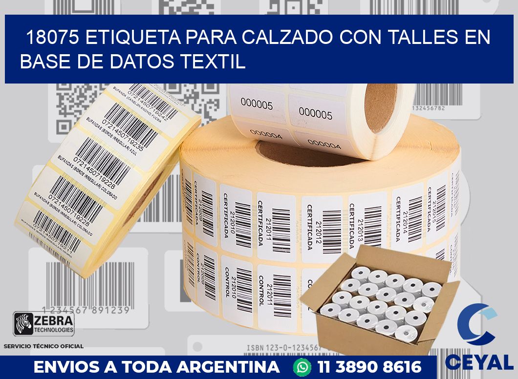 18075 ETIQUETA PARA CALZADO CON TALLES EN BASE DE DATOS TEXTIL