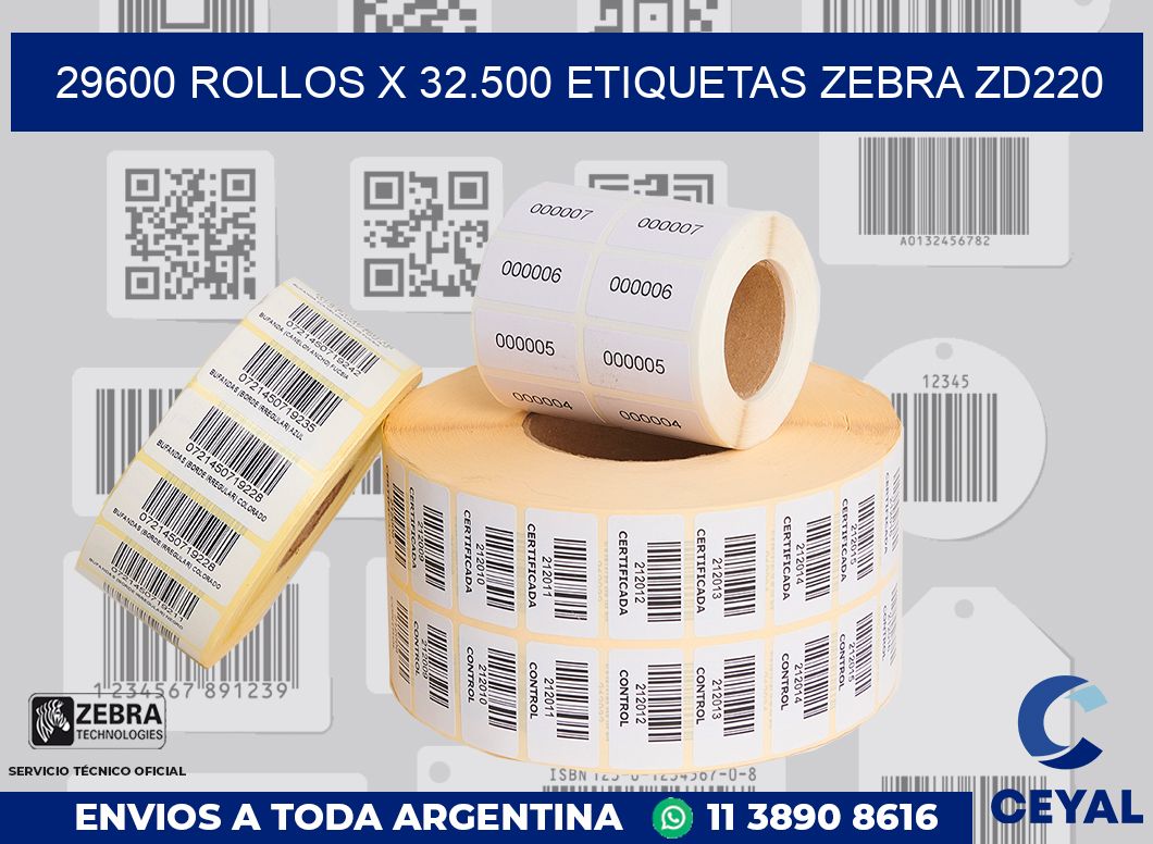 29600 Rollos x 32.500 etiquetas zebra zd220