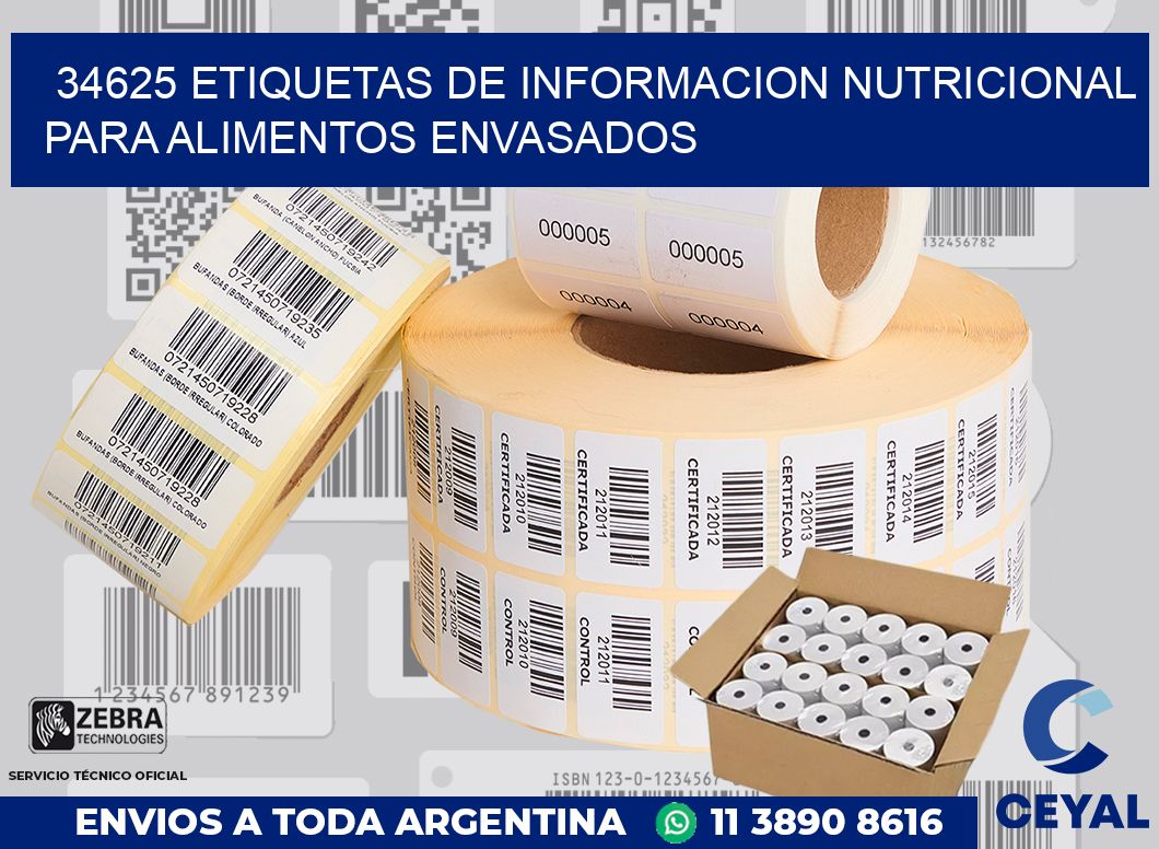 34625 ETIQUETAS DE INFORMACION NUTRICIONAL PARA ALIMENTOS ENVASADOS