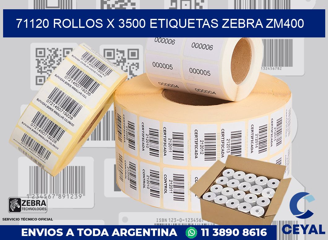 71120 Rollos x 3500 etiquetas zebra zm400