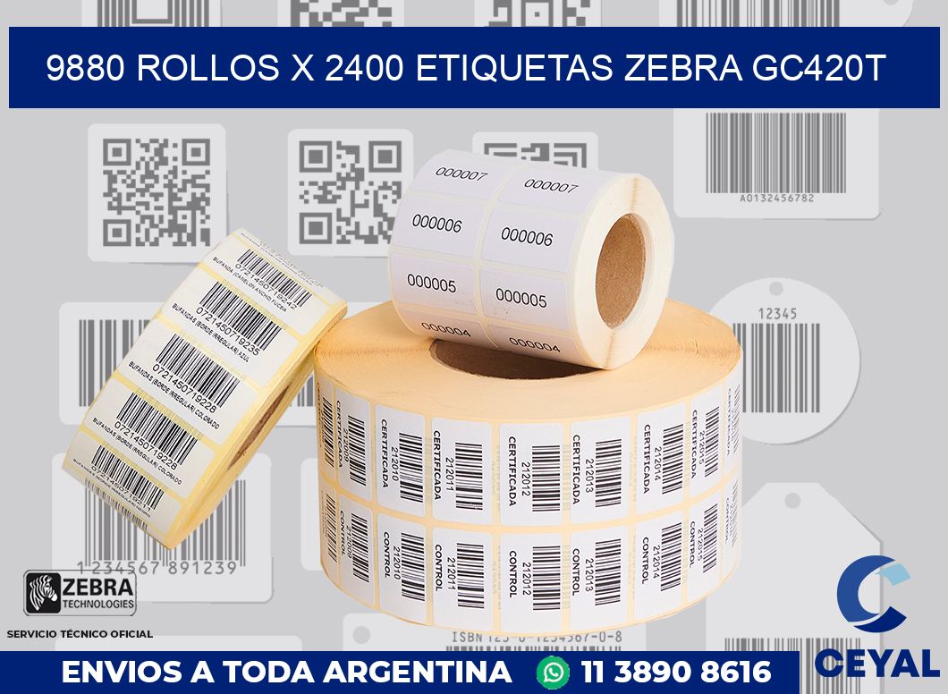 9880 Rollos x 2400 etiquetas zebra gc420t