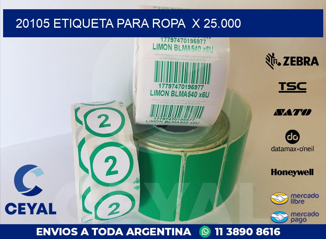 20105 ETIQUETA PARA ROPA  X 25.000
