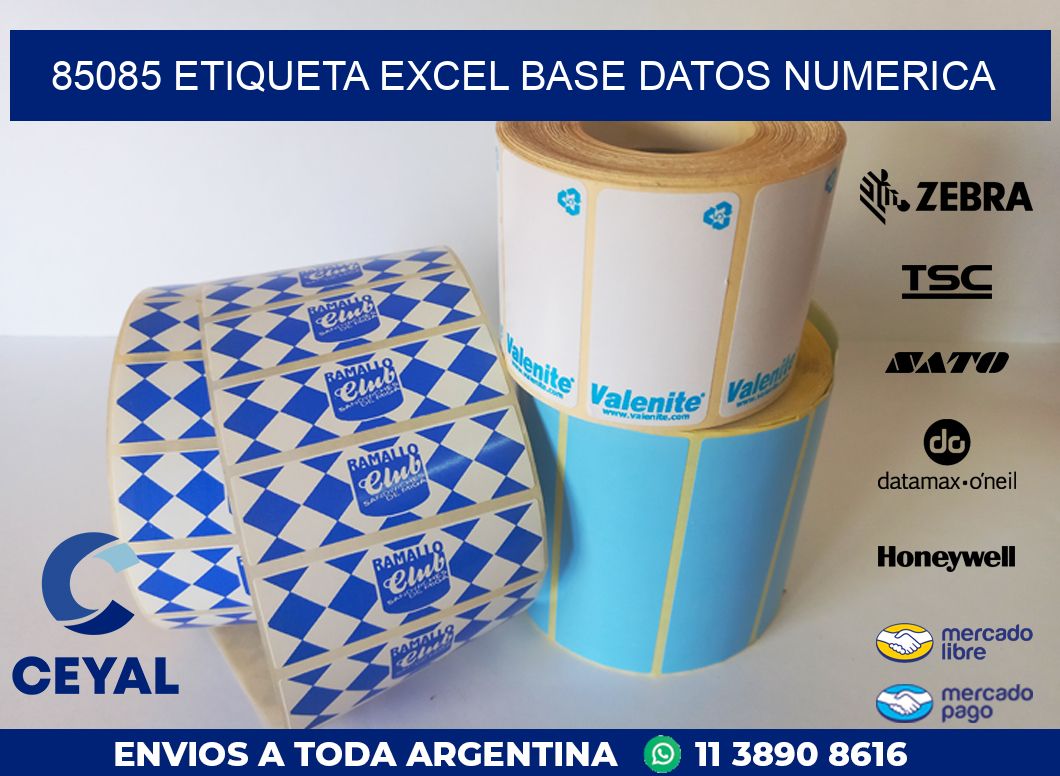 85085 etiqueta excel base datos numerica