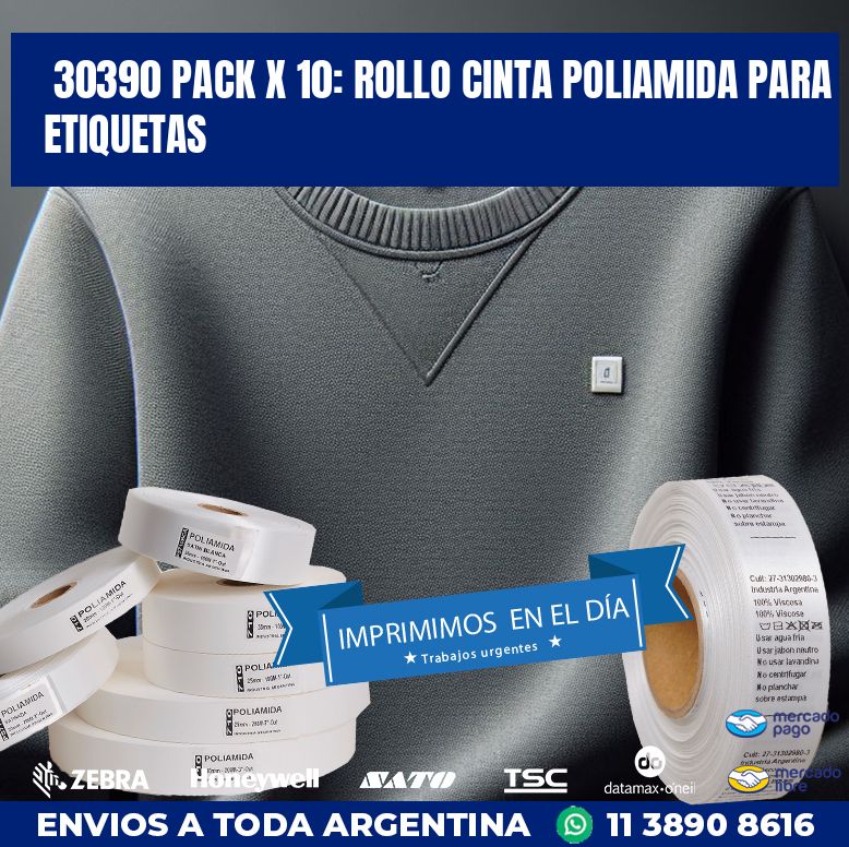 30390 PACK X 10: ROLLO CINTA POLIAMIDA PARA ETIQUETAS