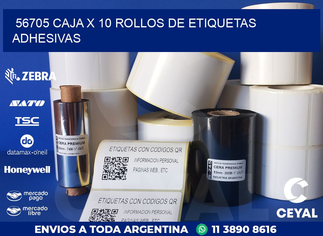 56705 CAJA X 10 ROLLOS DE ETIQUETAS ADHESIVAS