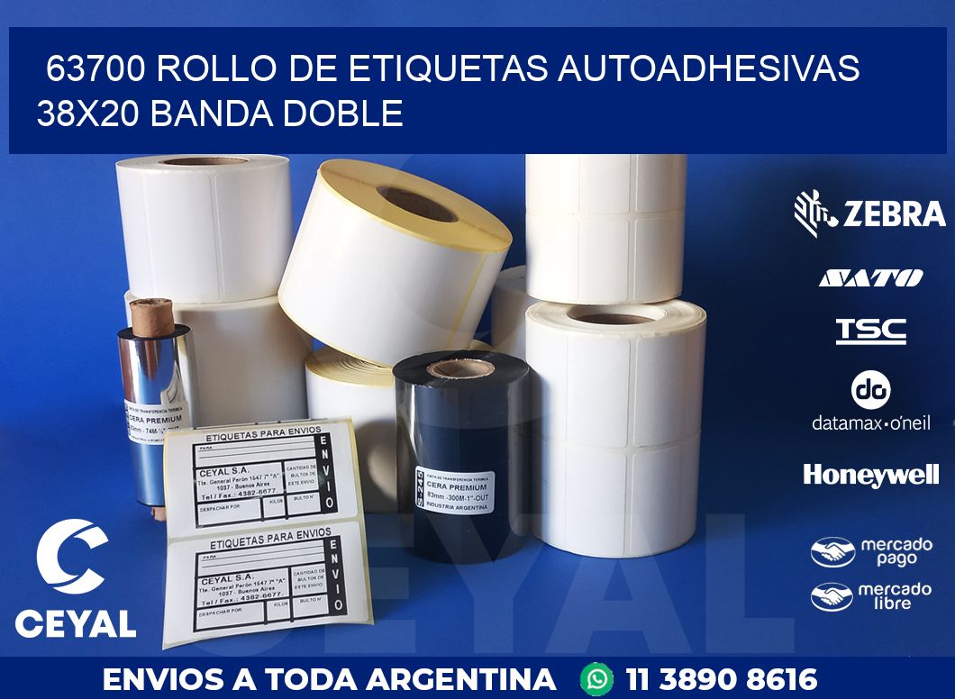 63700 ROLLO DE ETIQUETAS AUTOADHESIVAS 38X20 BANDA DOBLE