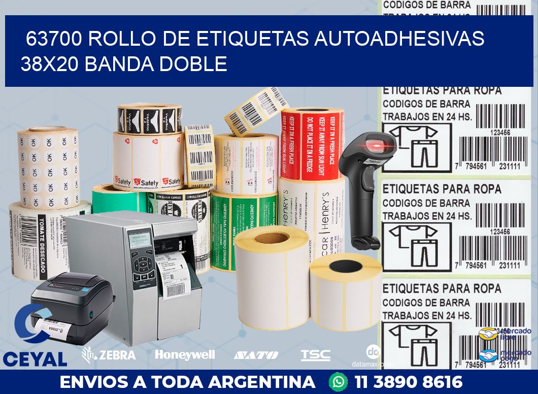 63700 ROLLO DE ETIQUETAS AUTOADHESIVAS 38X20 BANDA DOBLE