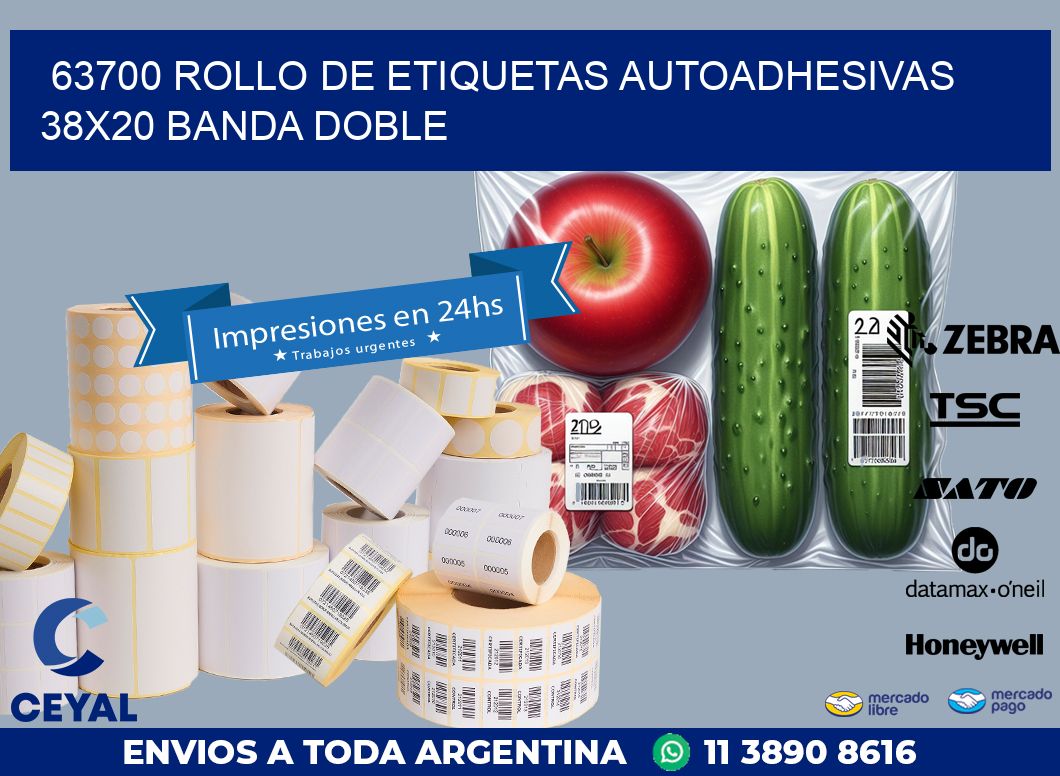 63700 ROLLO DE ETIQUETAS AUTOADHESIVAS 38X20 BANDA DOBLE