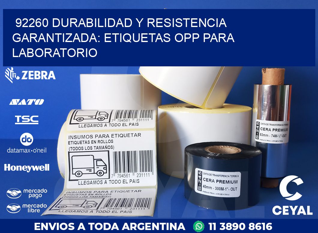 92260 DURABILIDAD Y RESISTENCIA GARANTIZADA: ETIQUETAS OPP PARA LABORATORIO