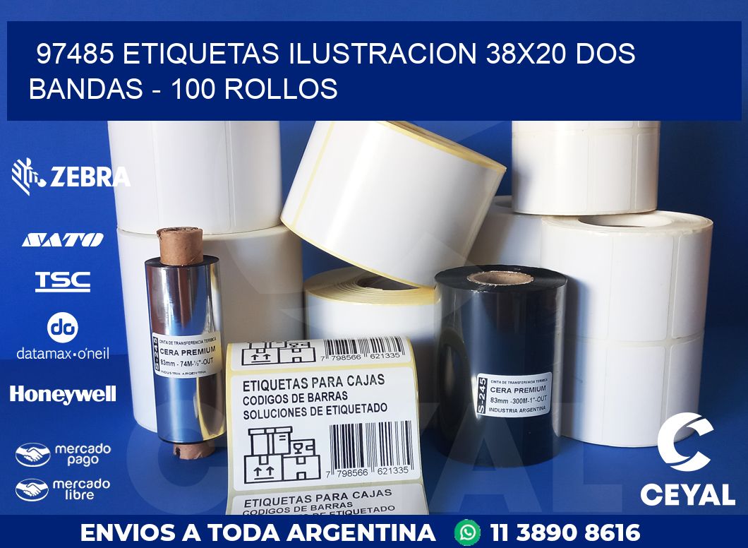 97485 ETIQUETAS ILUSTRACION 38X20 DOS BANDAS - 100 ROLLOS