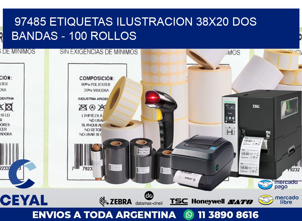 97485 ETIQUETAS ILUSTRACION 38X20 DOS BANDAS - 100 ROLLOS