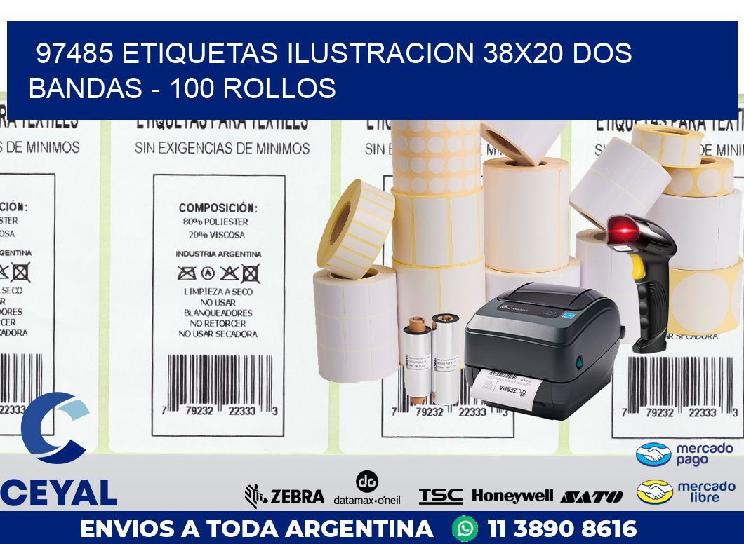 97485 ETIQUETAS ILUSTRACION 38X20 DOS BANDAS - 100 ROLLOS