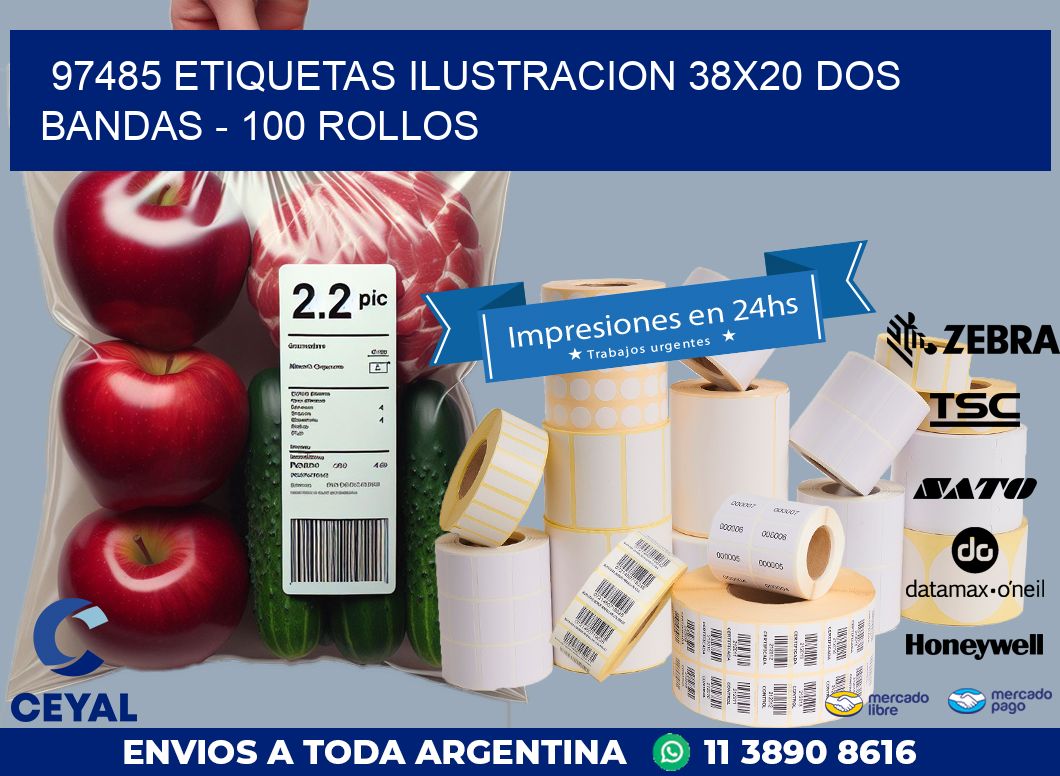 97485 ETIQUETAS ILUSTRACION 38X20 DOS BANDAS – 100 ROLLOS