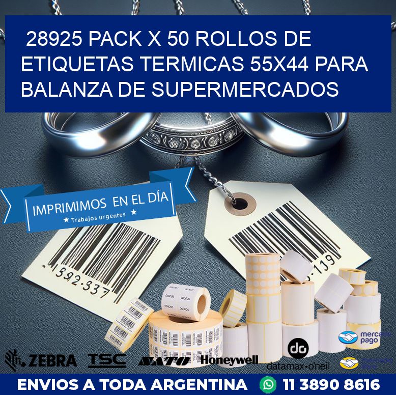 28925 PACK X 50 ROLLOS DE ETIQUETAS TERMICAS 55X44 PARA BALANZA DE SUPERMERCADOS