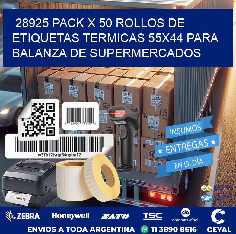 28925 PACK X 50 ROLLOS DE ETIQUETAS TERMICAS 55X44 PARA BALANZA DE SUPERMERCADOS