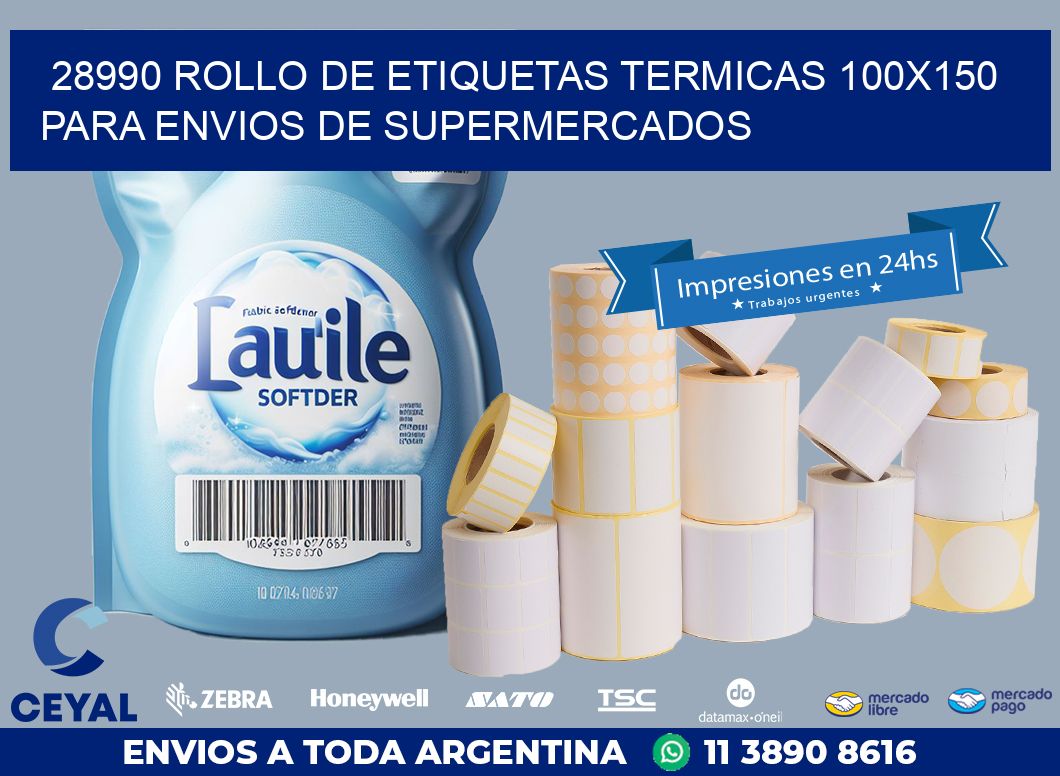 28990 ROLLO DE ETIQUETAS TERMICAS 100X150 PARA ENVIOS DE SUPERMERCADOS