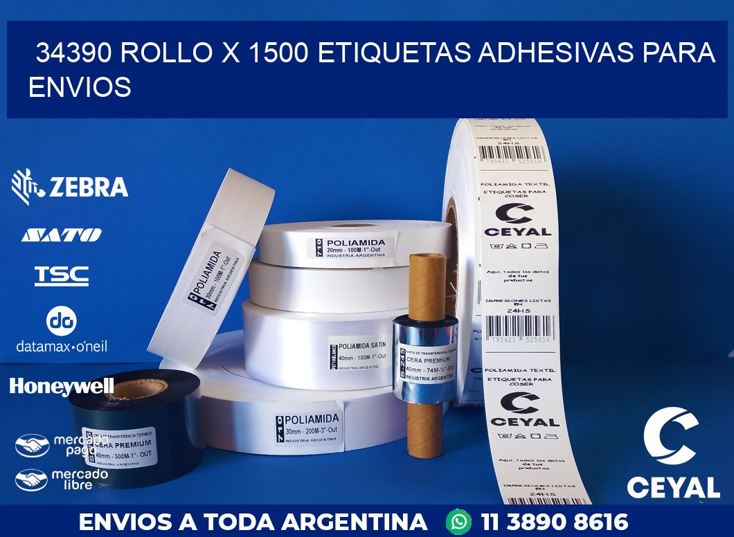 34390 ROLLO X 1500 ETIQUETAS ADHESIVAS PARA ENVIOS