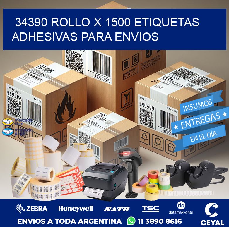 34390 ROLLO X 1500 ETIQUETAS ADHESIVAS PARA ENVIOS