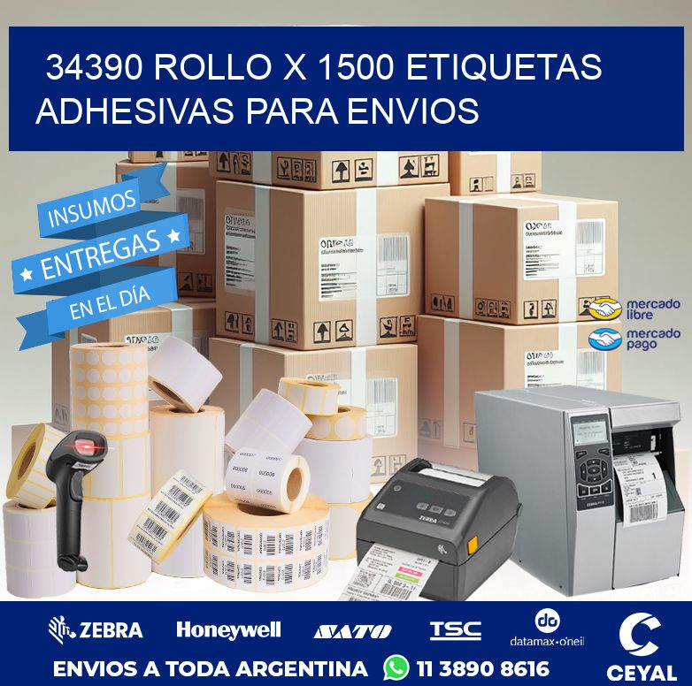 34390 ROLLO X 1500 ETIQUETAS ADHESIVAS PARA ENVIOS