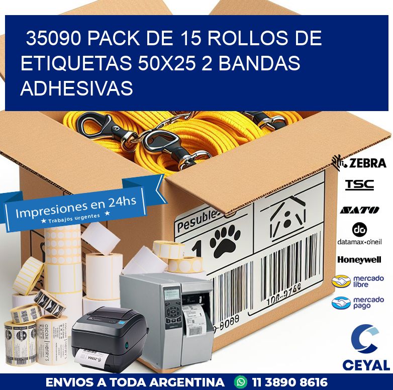 35090 PACK DE 15 ROLLOS DE ETIQUETAS 50X25 2 BANDAS ADHESIVAS
